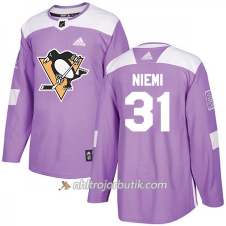 Män Ishockey Pittsburgh Penguins Tröja Antti Niemi 31 Adidas 2017-2018 Lila Fights Cancer Practice Authentic
